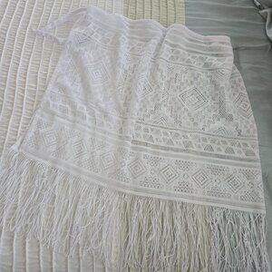 Women Beach Lace Swimsuit Cover up Wrap Pareo with Tassel (one size) - White